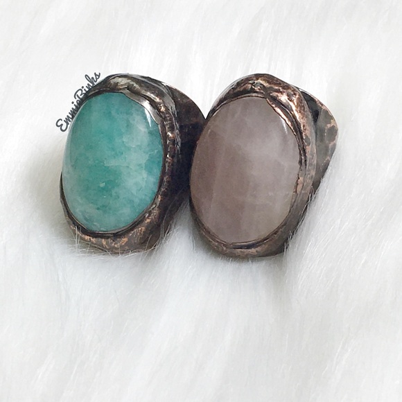 New Blue Quartz & Textured Copper Statement Chunky Cocktail Ring - Picture 3 of 16